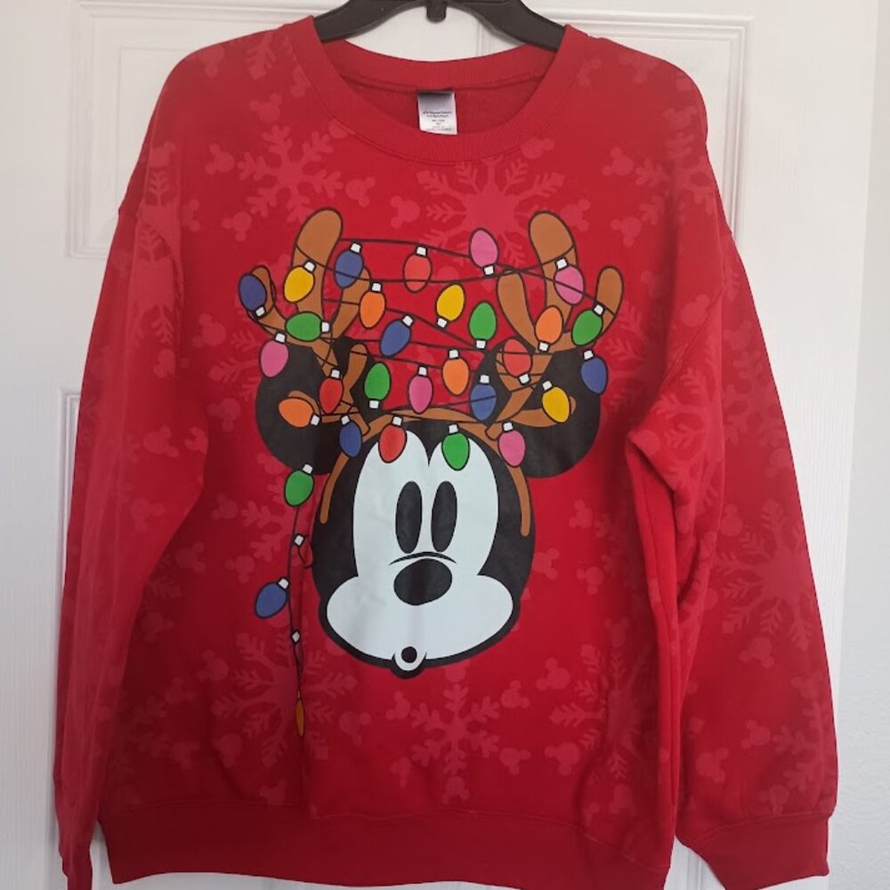 Disney Mickey Mouse Red Sweatshirt with Christmas Lights XL (15-17)